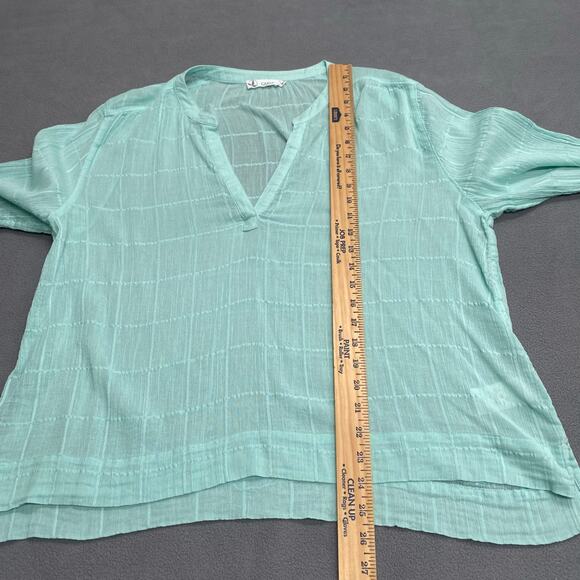 Carve Designs Split Neck Loose Long Sleeve Casual Shirt Womens XL Green Sheer - Picture 9 of 12